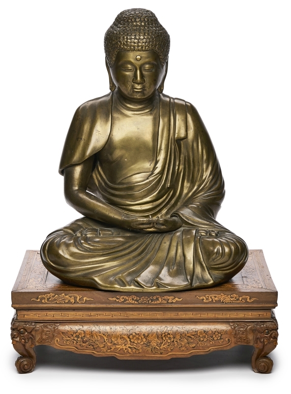 Buddha auf Holzsockel, Asien 19. Jh.